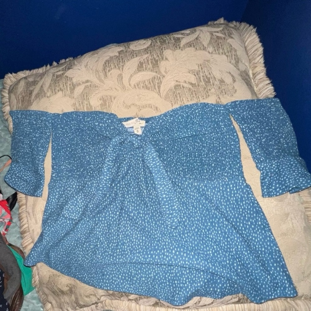 Express Blue Speckled Off-Shoulder Blouse